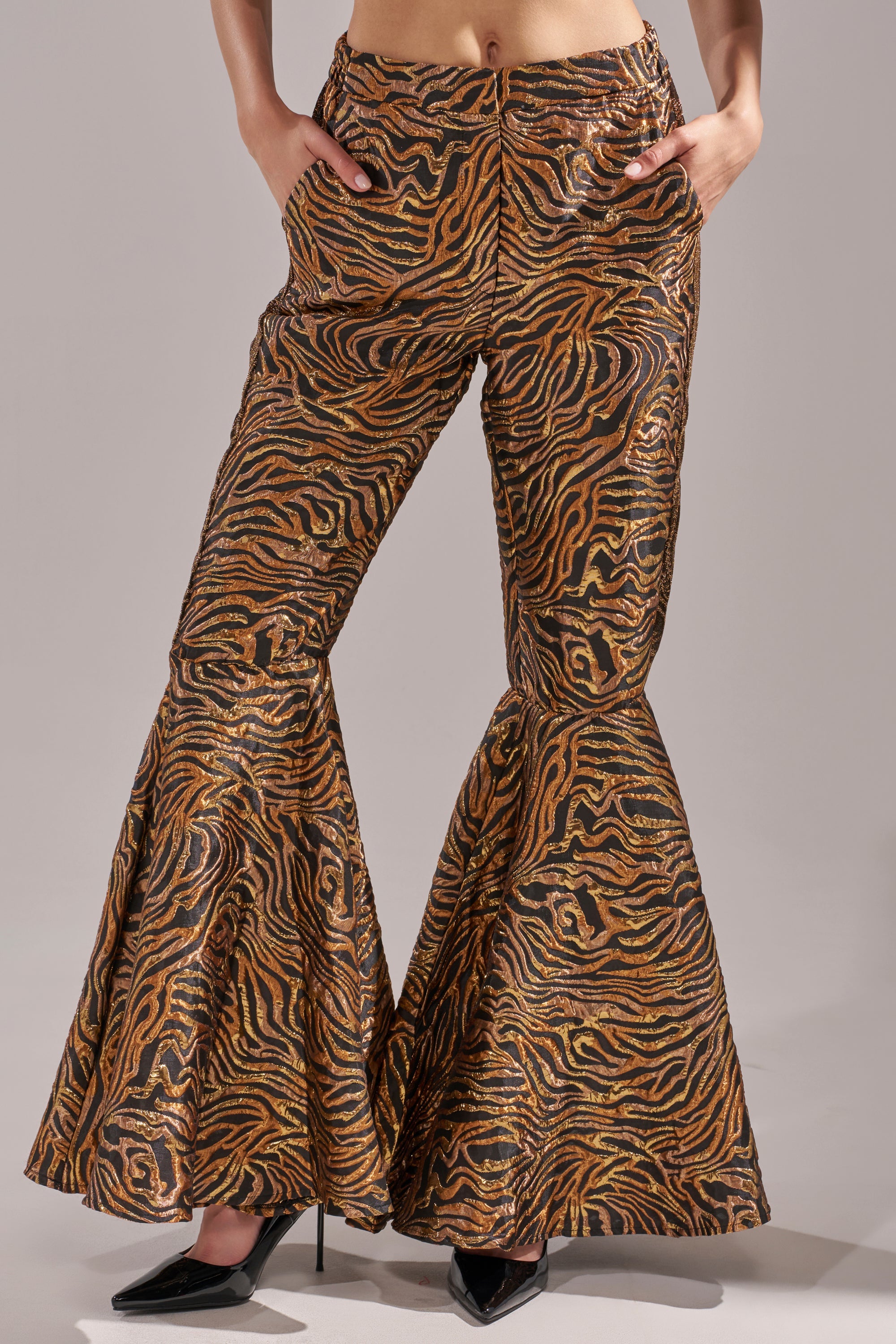 GET IN MOTION BROCADE FLARE TROUSER