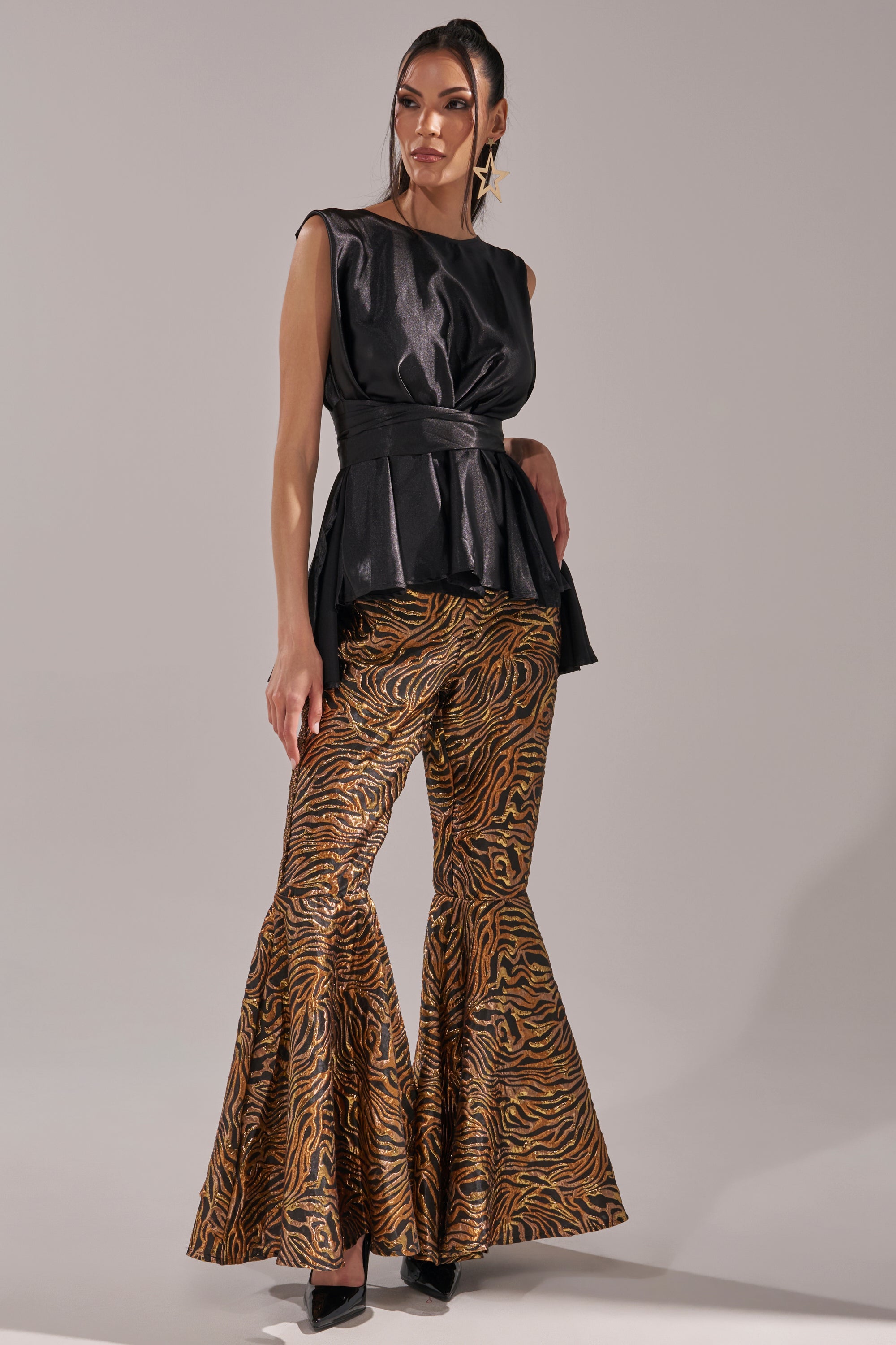 GET IN MOTION BROCADE FLARE TROUSER