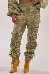 NO TIME FOR GAMES RUCHED JOGGER IN OLIVE