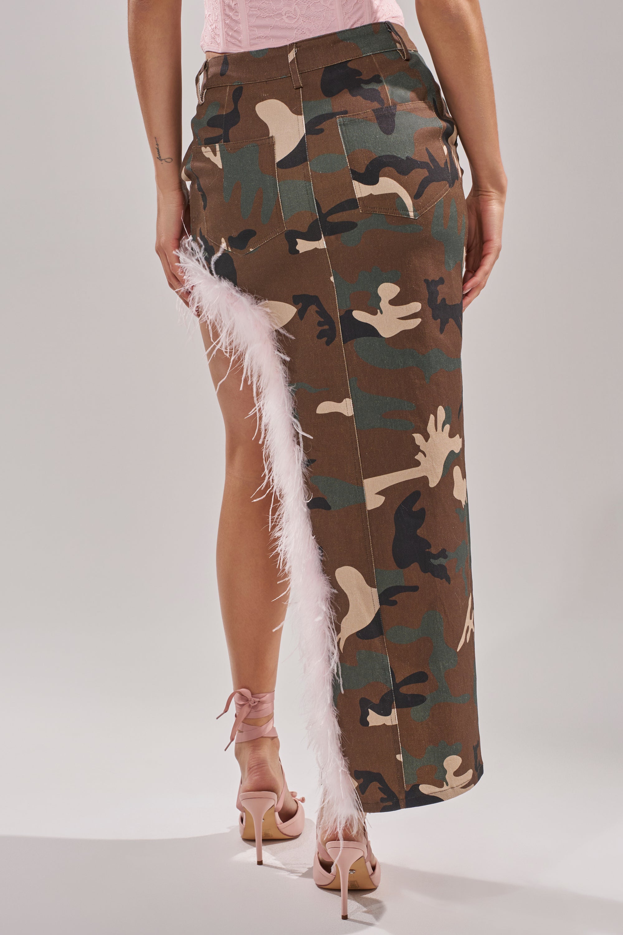 TRYING SOMETHING NEW CAMO SKIRT WITH FEATHERS