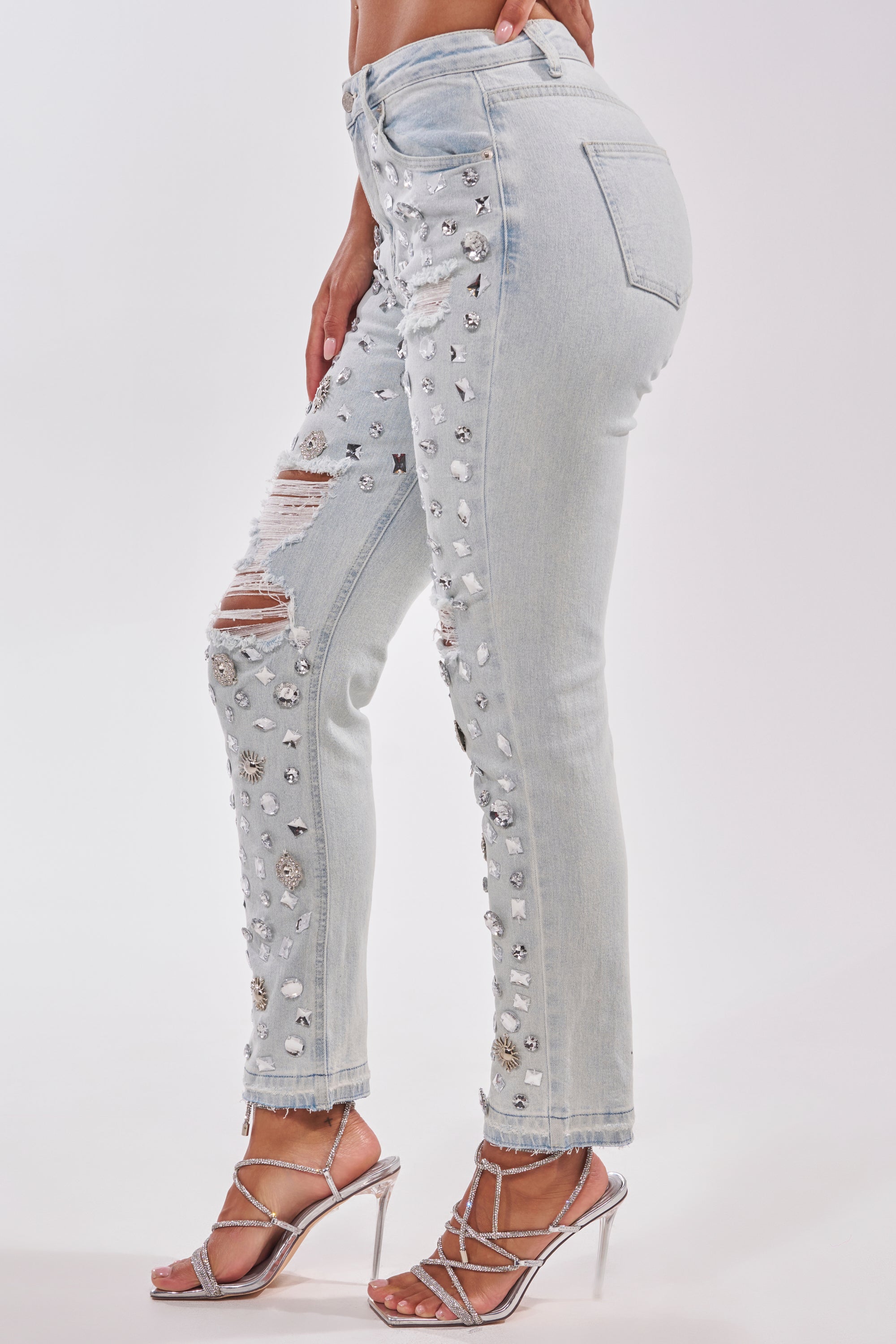 DAMN GIRL EMBELLISHED SKINNY DENIM