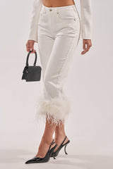 TRIPPY LIKE ME DENIM PANT WITH FEATHER