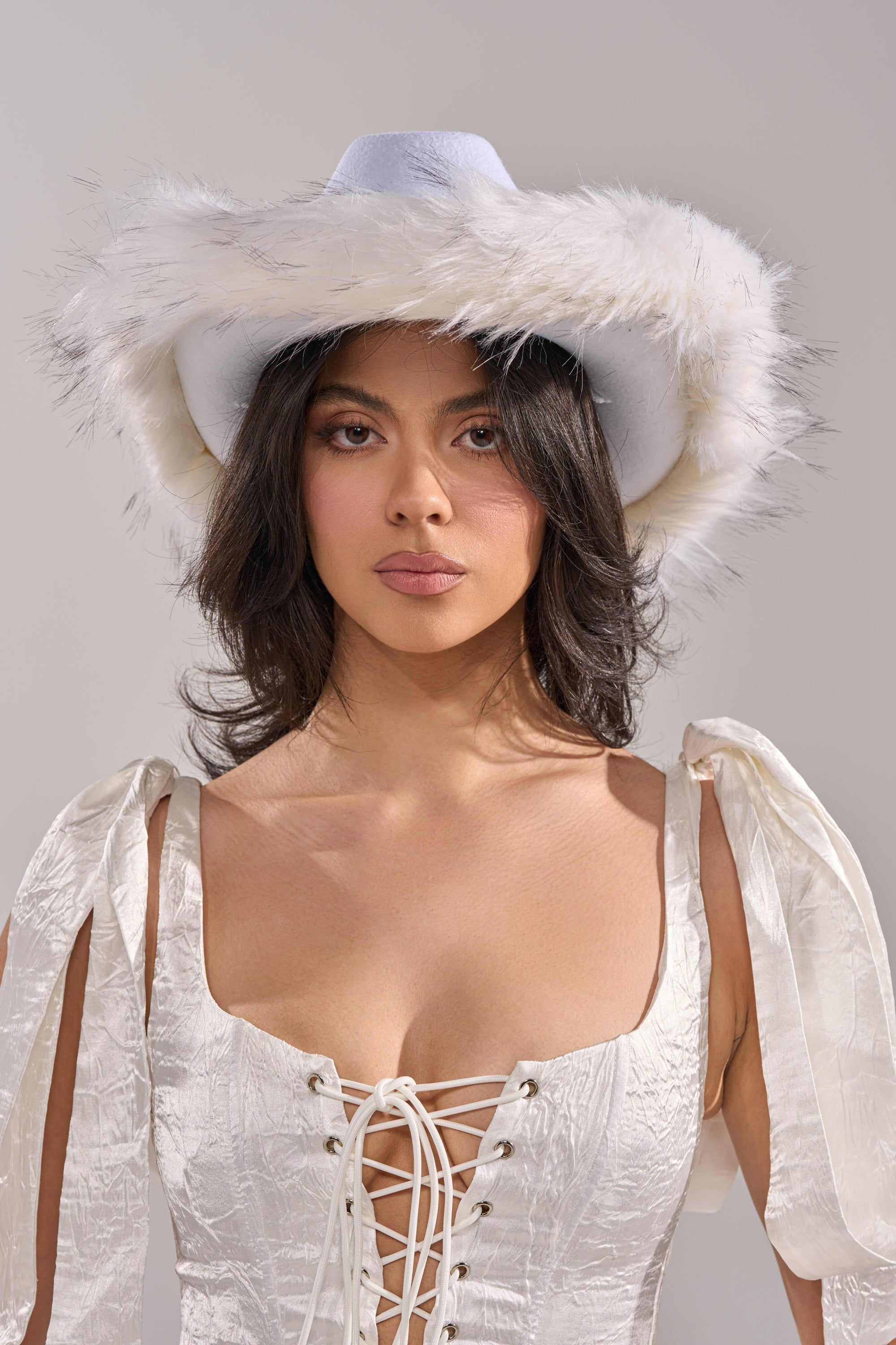 LETS RIDE FAUX FUR TRIM COWBOY HAT
