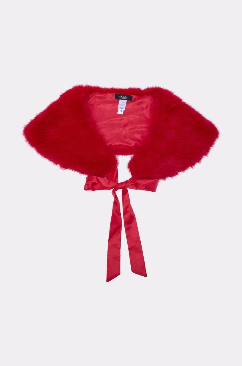 WITH A BOW FAUX FUR SHAWL