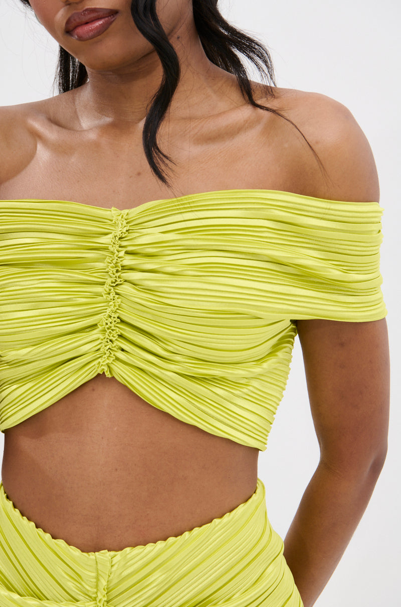 SWEET AS CAN BE GREEN OFF THE SHOULDER TOP