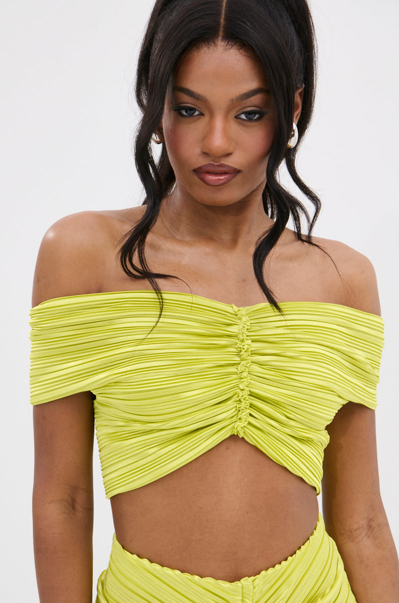 SWEET AS CAN BE GREEN OFF THE SHOULDER TOP