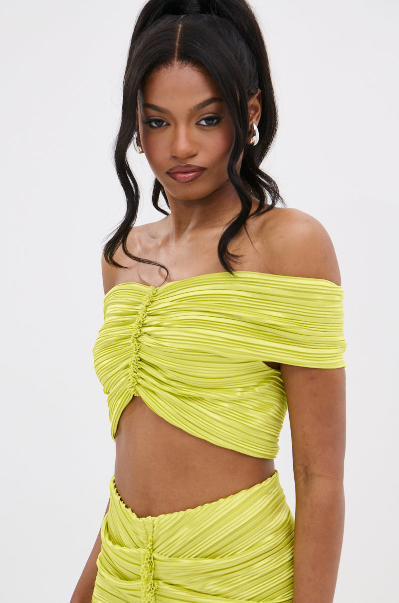 SWEET AS CAN BE GREEN OFF THE SHOULDER TOP