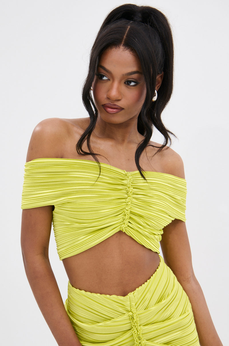 SWEET AS CAN BE GREEN OFF THE SHOULDER TOP