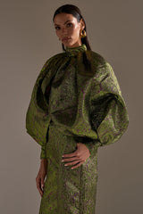 LAYLA BROCADE PUFF SLEEVE MOCK NECK TOP