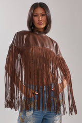 FRINGE FOR DAYS FAUX LEATHER TOP