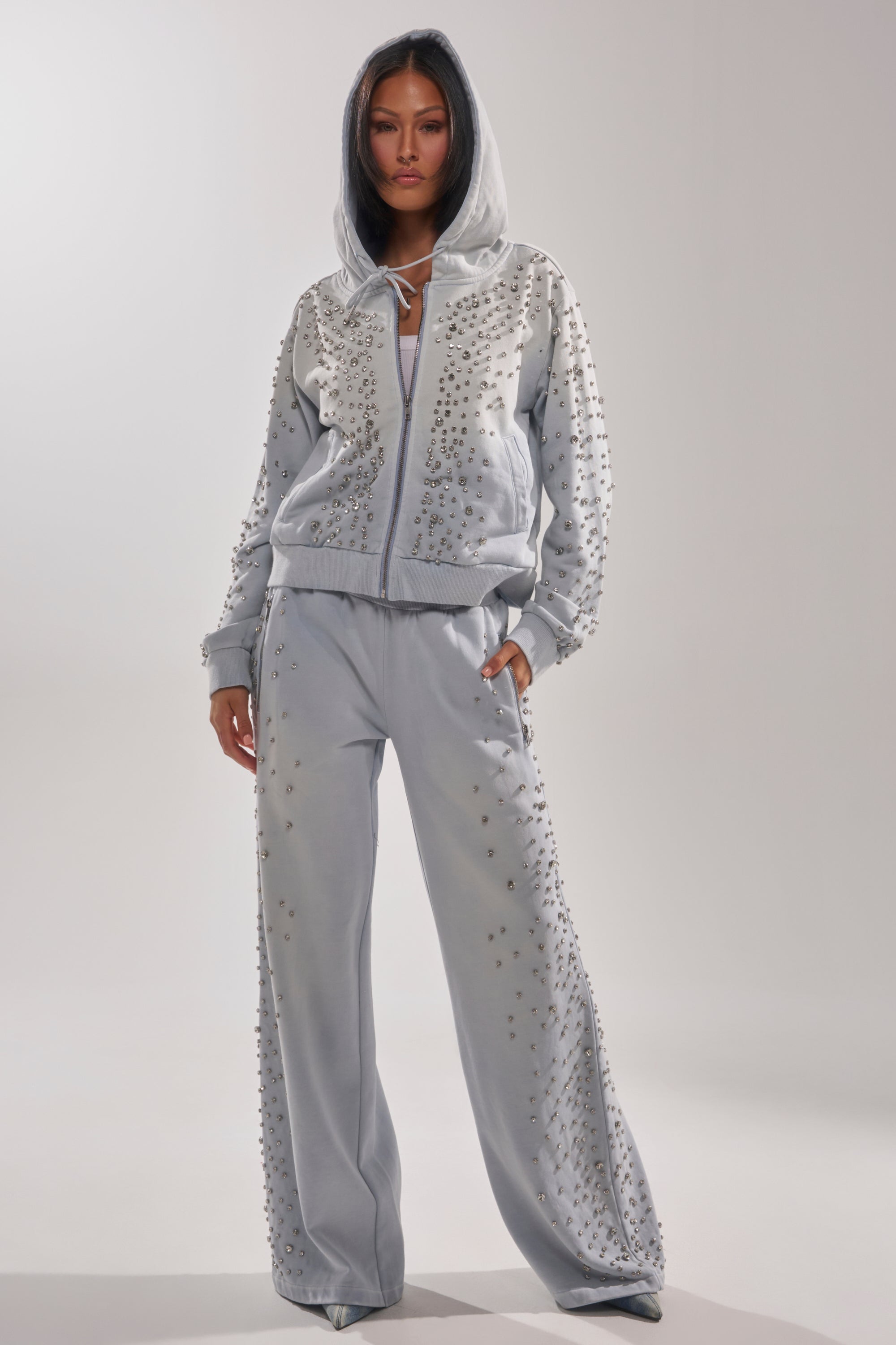 OH HOT DAMN EMBELLISHED ZIP UP SWEATSHIRT