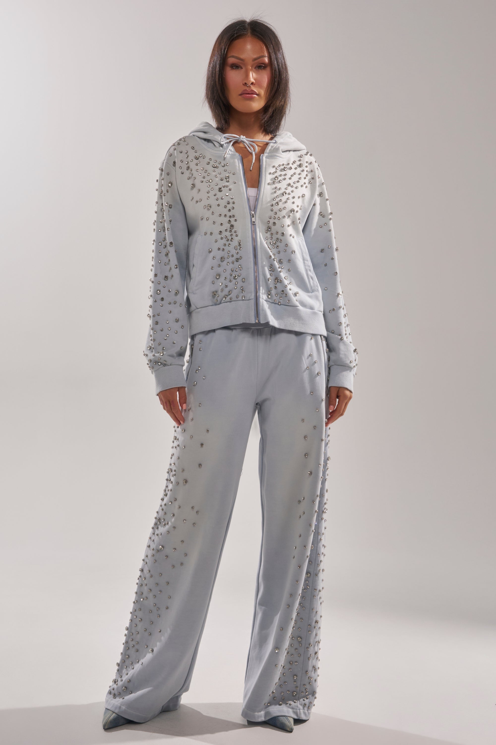 OH HOT DAMN EMBELLISHED ZIP UP SWEATSHIRT