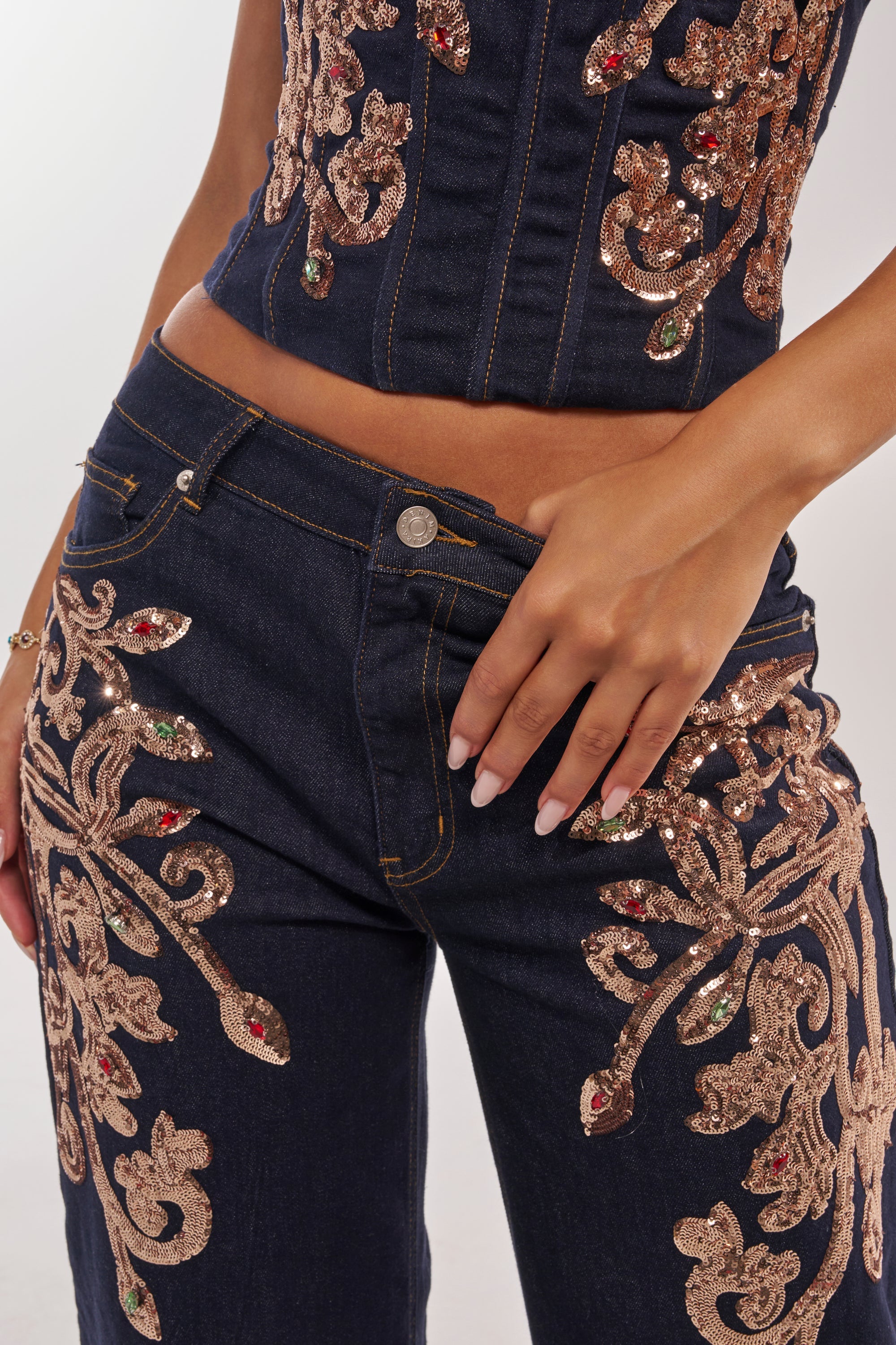 MALIBU EMBELLISHED WIDE LEG DENIM