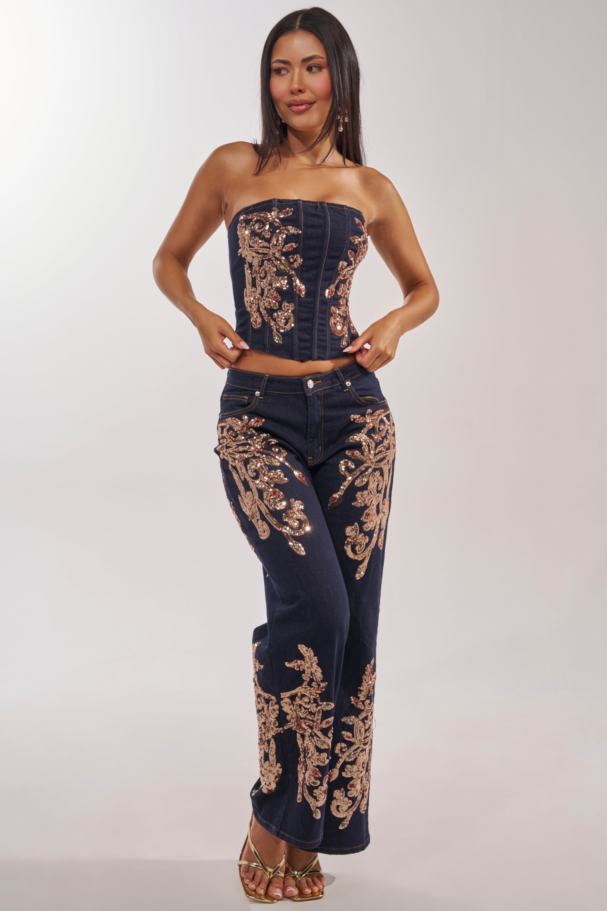 MALIBU LACE UP EMBELLISHED DENIM CORSET