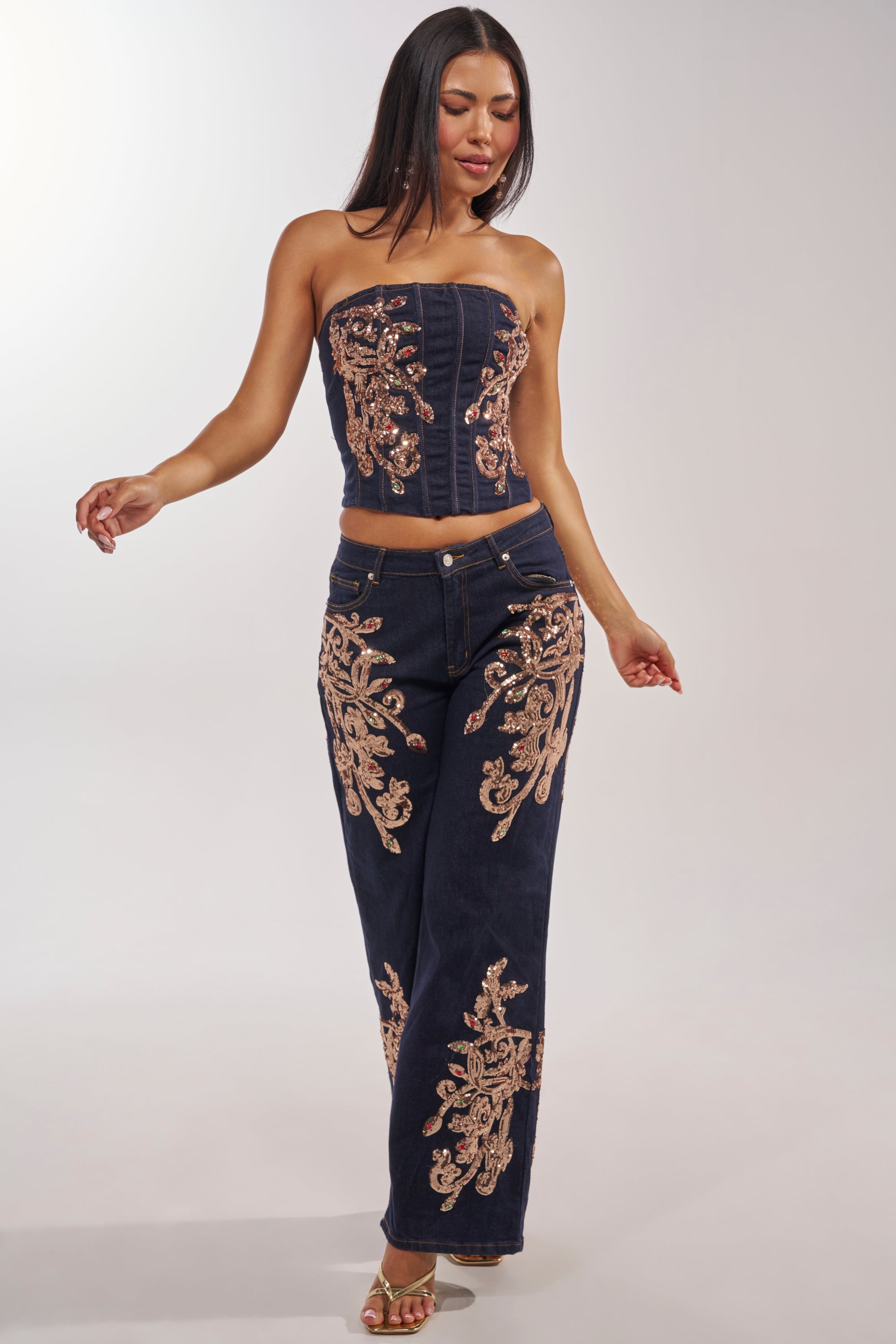 MALIBU LACE UP EMBELLISHED DENIM CORSET