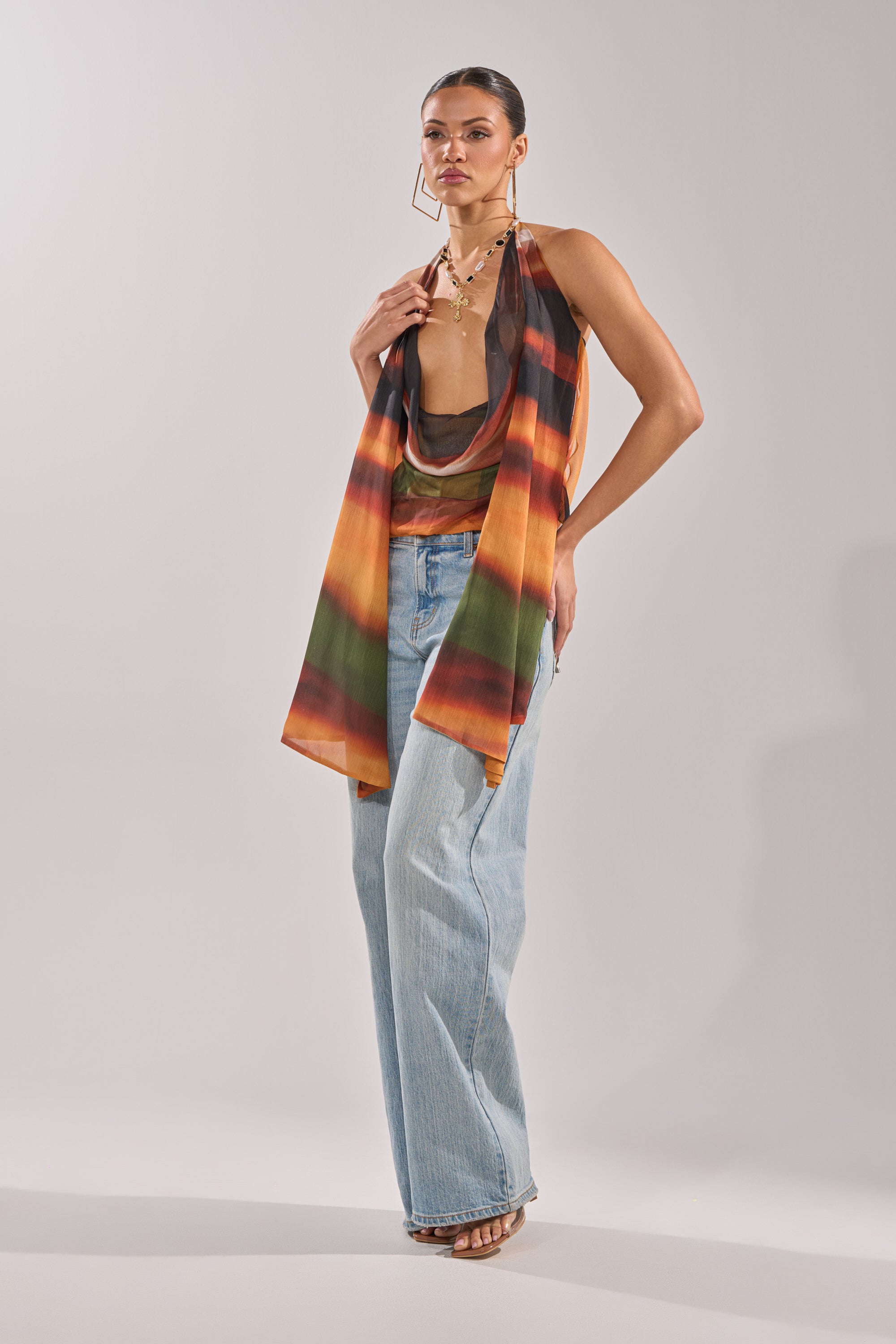 SELENA DEEP COWL HALTER TOP