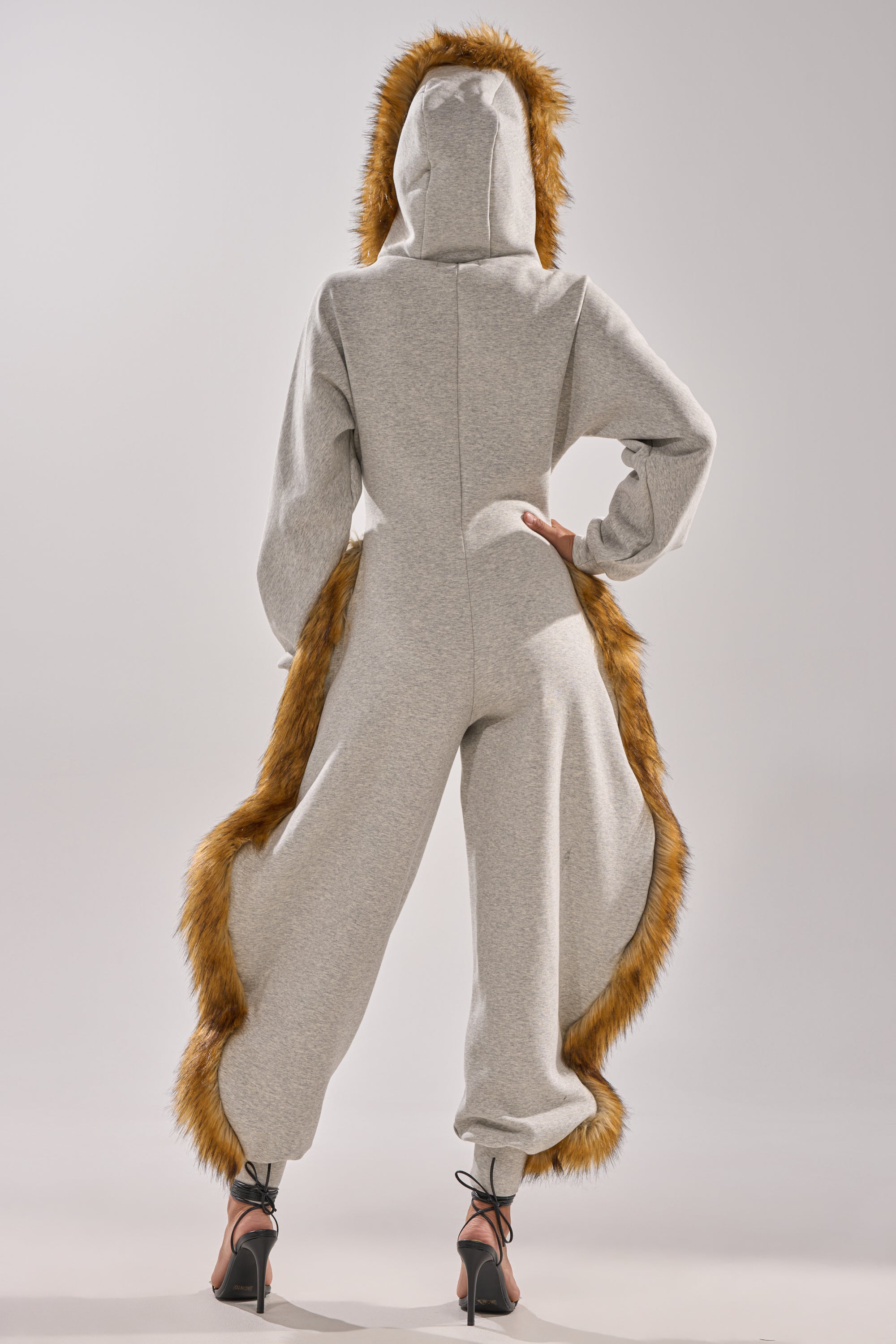 YOU WISH JUMPSUIT WITH FUR ACCENTS