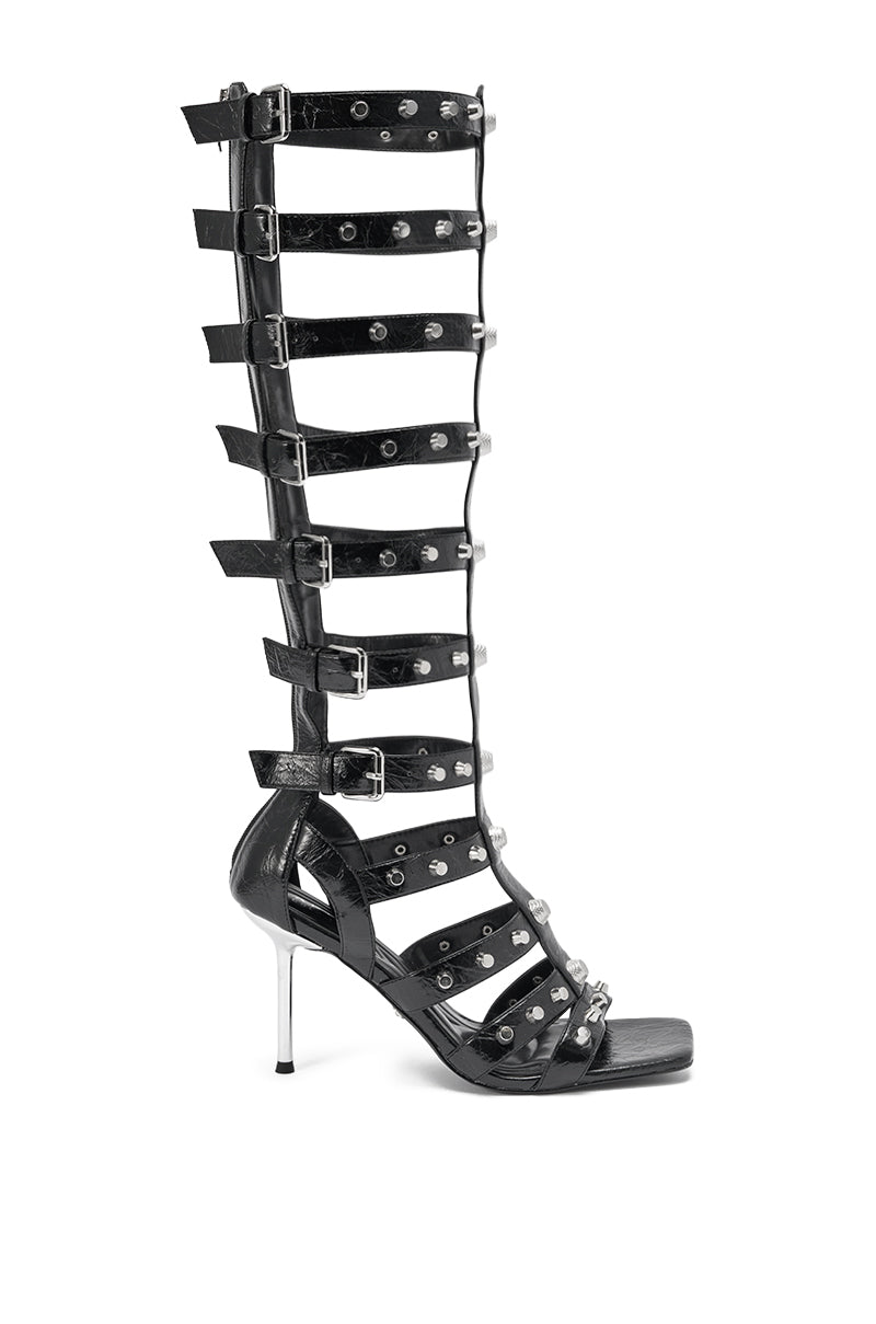 AKIRA GOLD HARDWARE EMBELLISHED BLACK GLADIATOR SANDAL