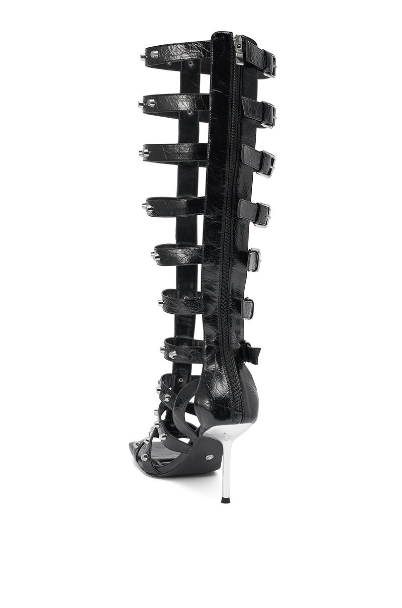 AKIRA GOLD HARDWARE EMBELLISHED BLACK GLADIATOR SANDAL