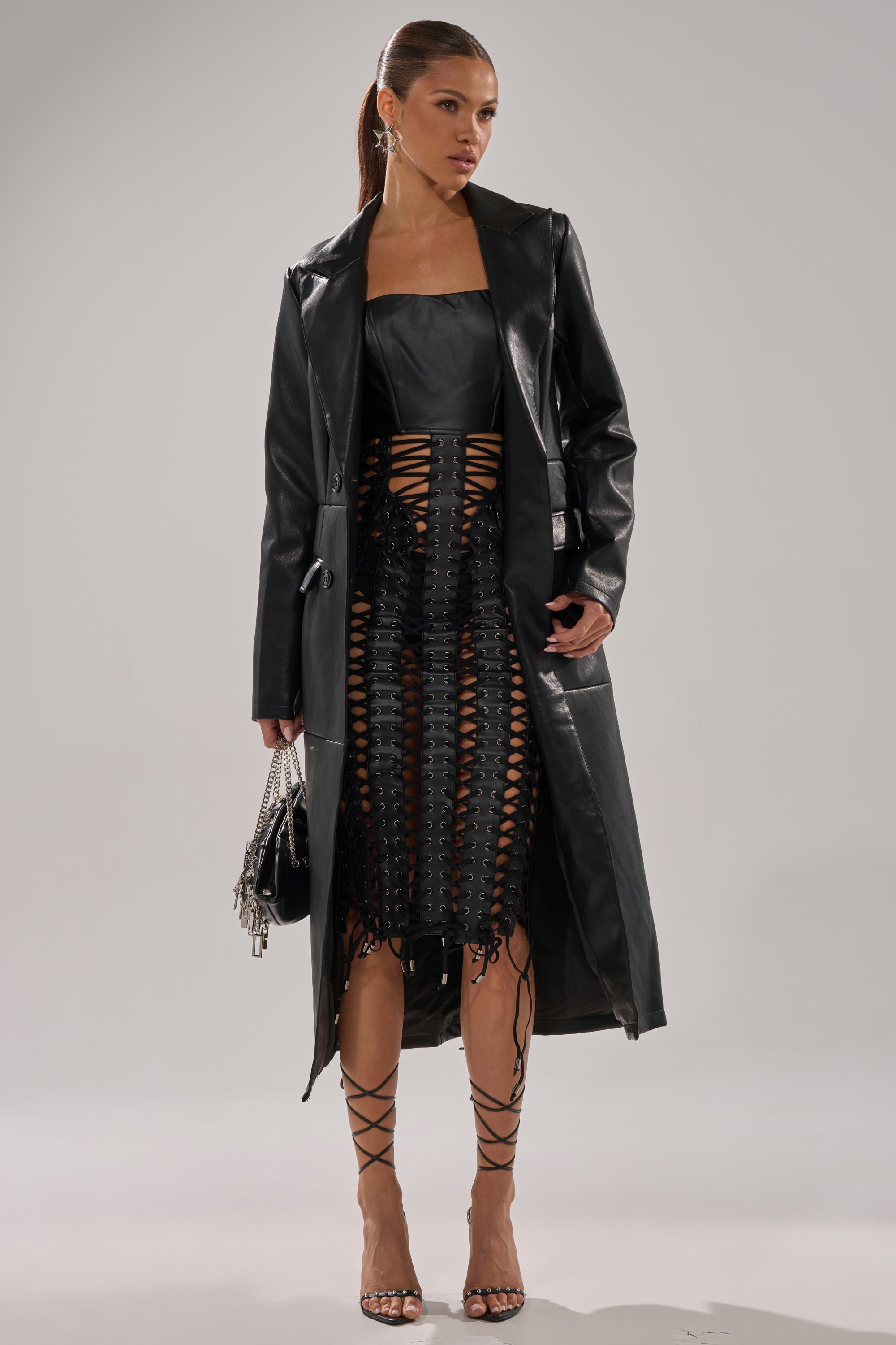 EASY DOES IT FAUX LEATHER TRENCH