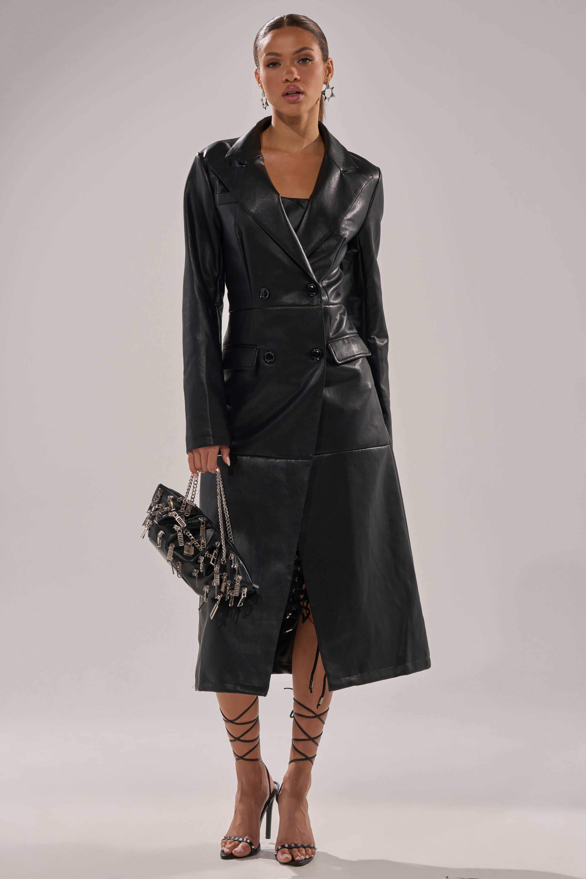 EASY DOES IT FAUX LEATHER TRENCH