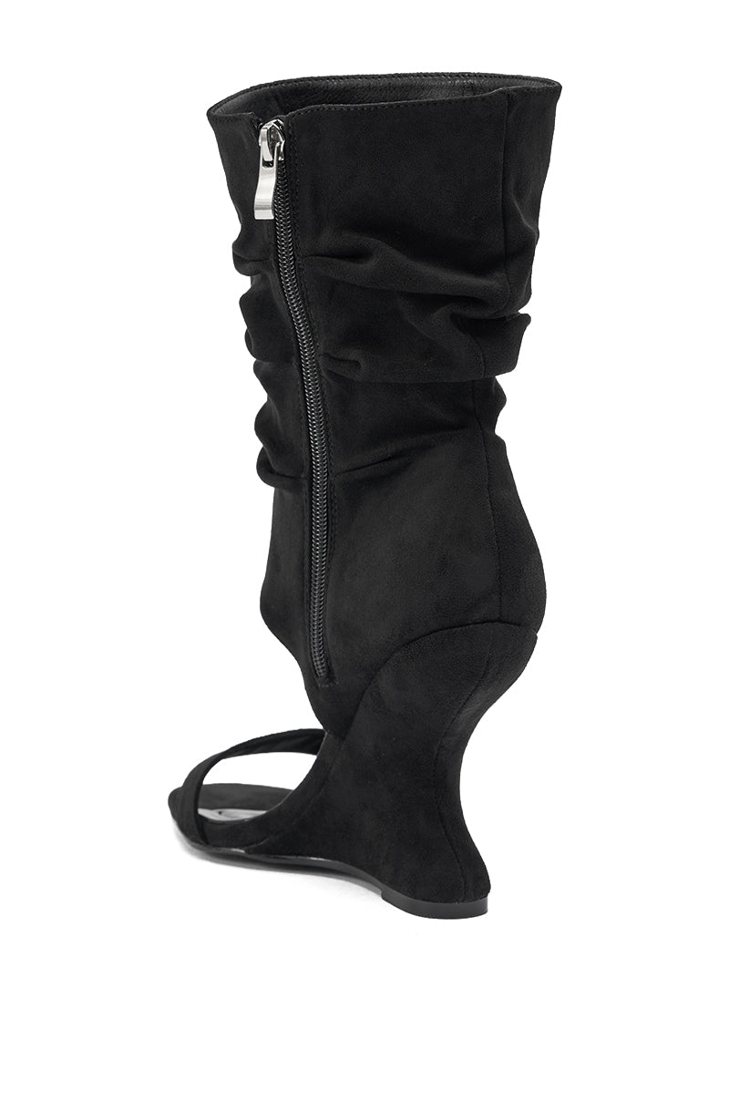 AZALEA WANG KYVELISA BLACK WEDGE OPEN TOE BOOTIE