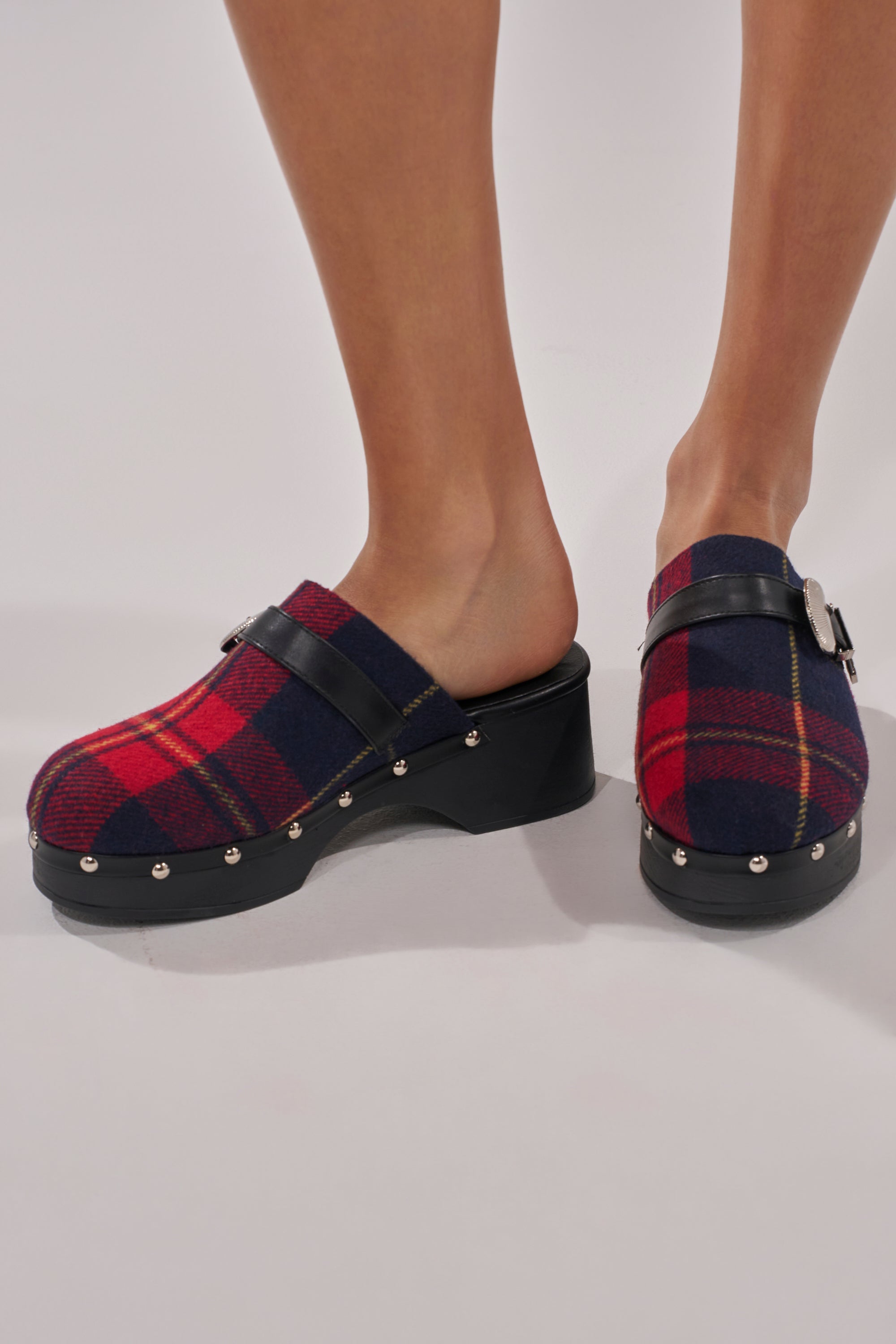 AZALEA WANG LATIFAH RED PLAID CHUNKY HEEL MULE