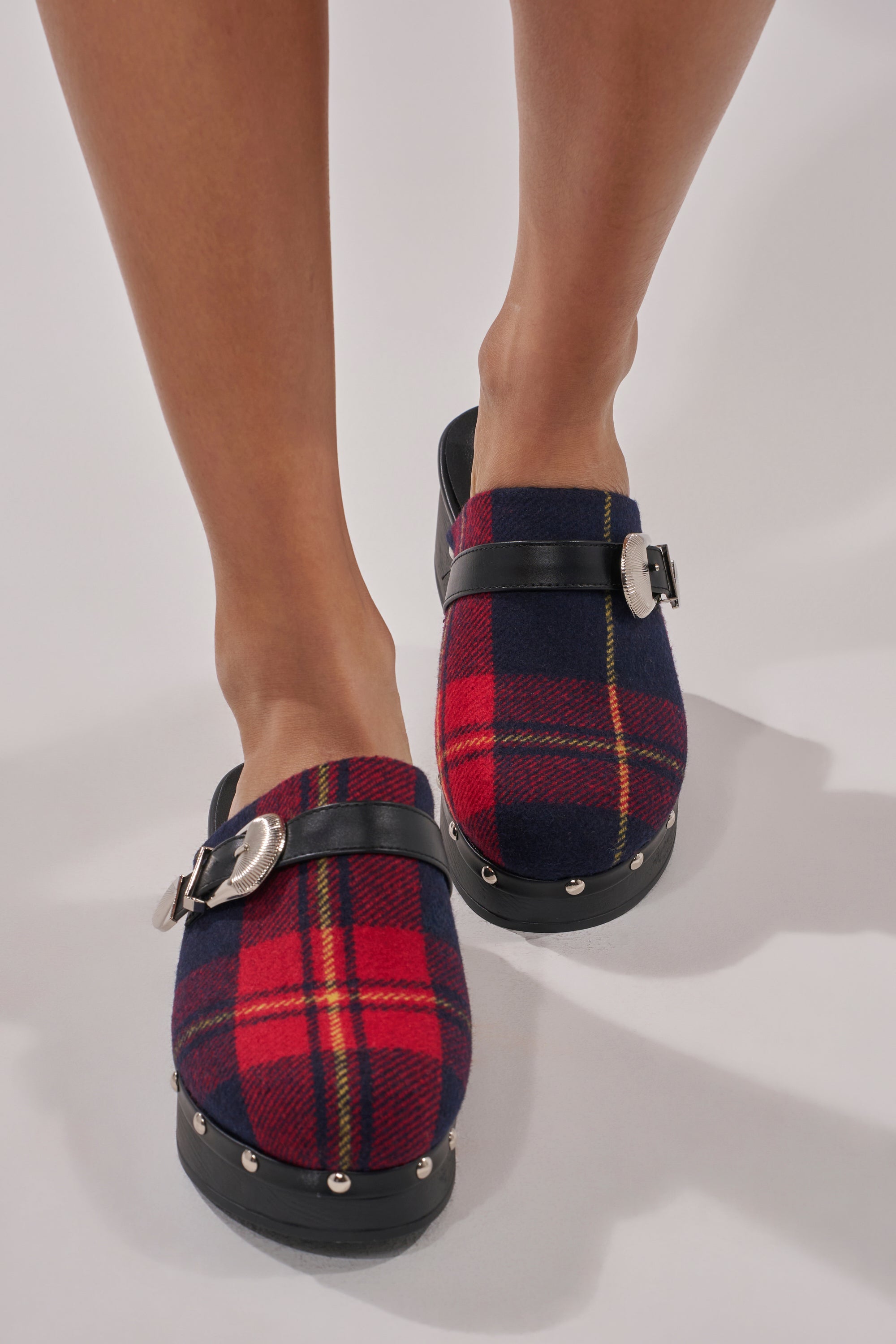 AZALEA WANG LATIFAH RED PLAID CHUNKY HEEL MULE