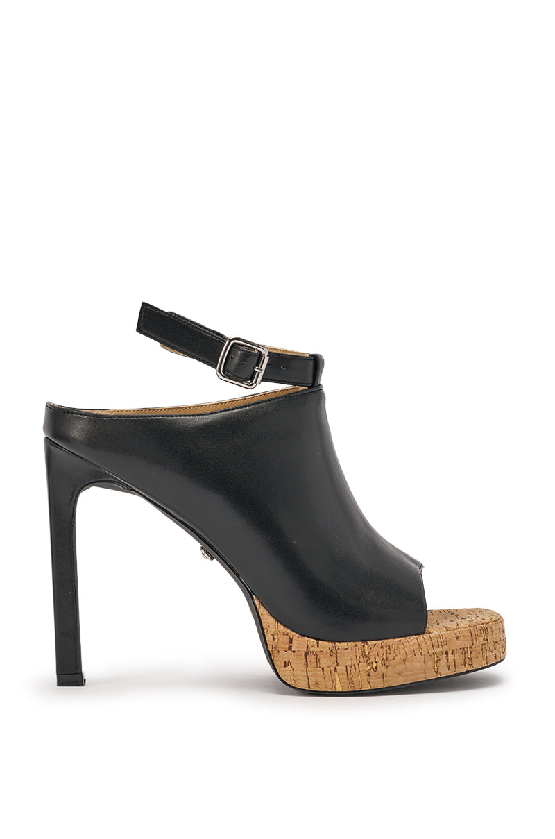 AZALEA WANG MAELIE BLACK AND CORK STILETTO SANDAL