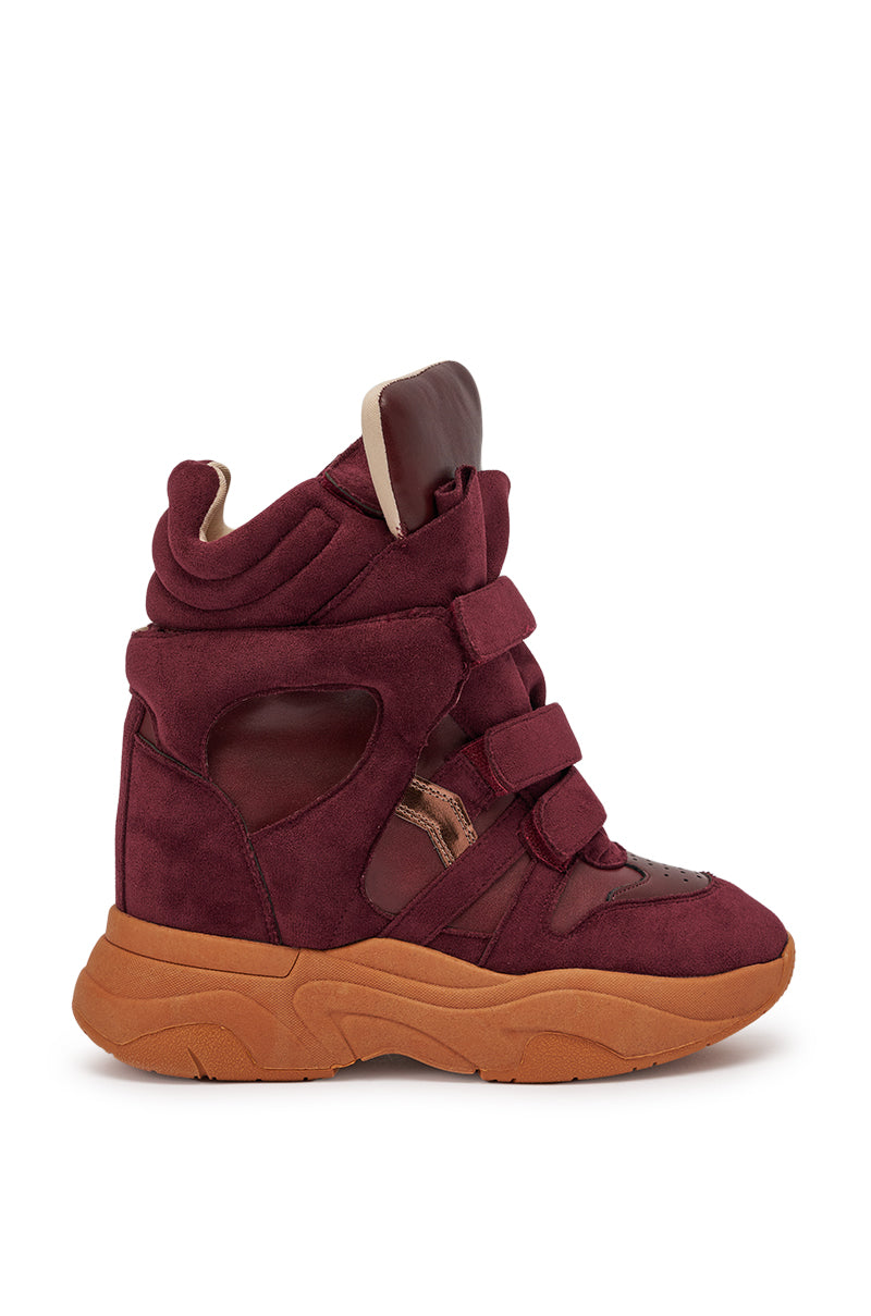 MARANTO BURGUNDY WEDGE FAUX SUEDE SNEAKER