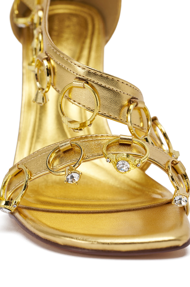AKIRA GOLD MARQUISE GOLD STILETTO SANDAL WITH RINGS