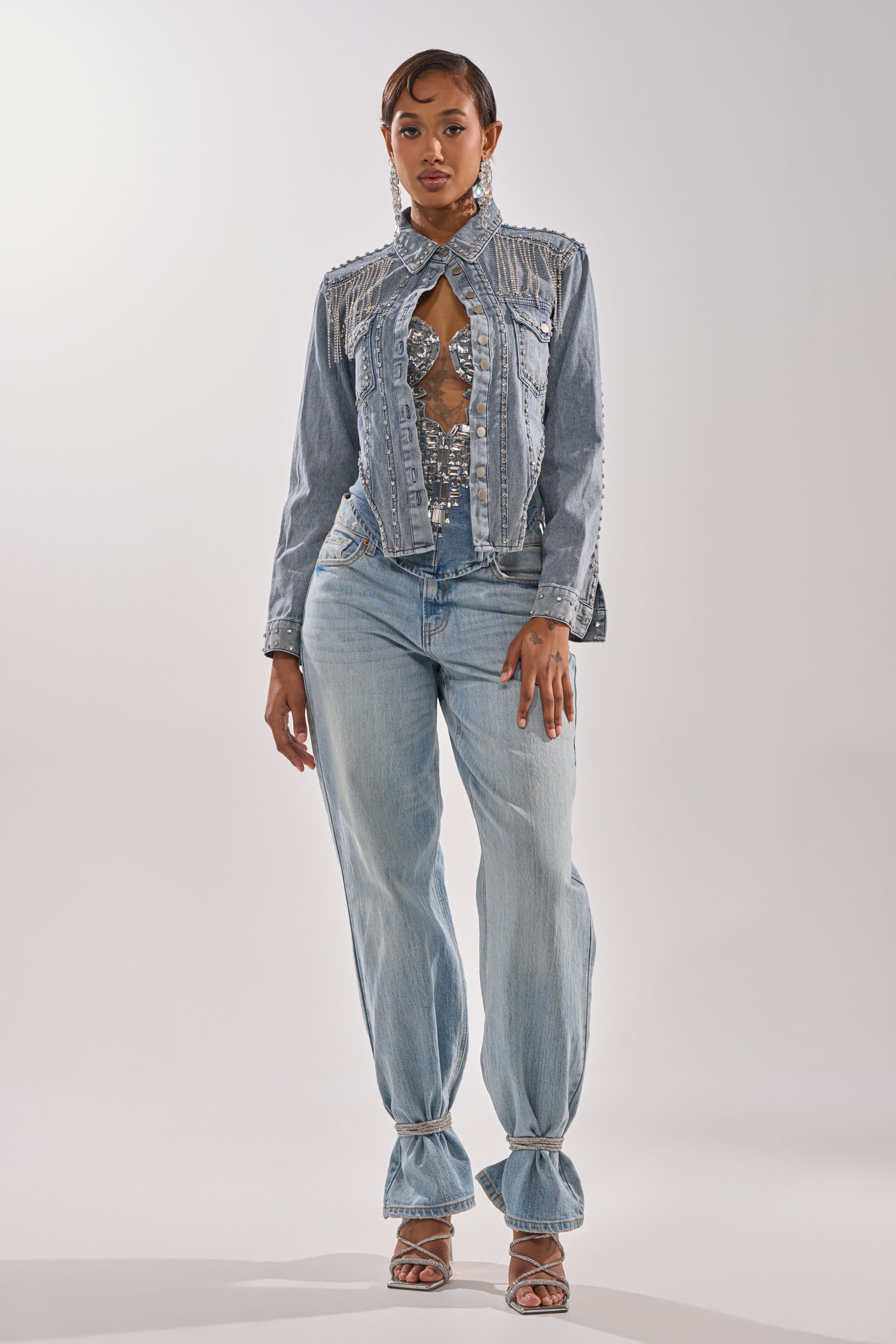 HOOKED ON YOU EMBELLISHED DENIM JACKET