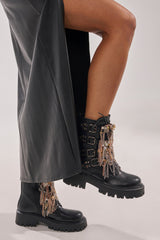 AZALEA WANG MEGUMI BLACK METAL HARDWARE COMBAT BOOTIE