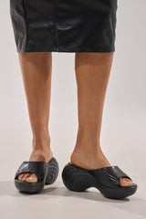 AZALEA WANG MIRAGE BLACK PU FLATFORM SLIP ON SANDAL