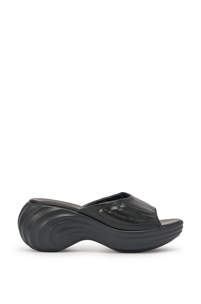 AZALEA WANG MIRAGE BLACK PU FLATFORM SLIP ON SANDAL