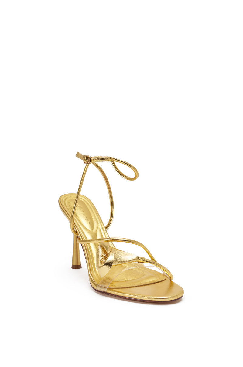 AZALEA WANG NILO GOLD METALLIC FLORAL DECALE STRAP STILETTO SANDAL