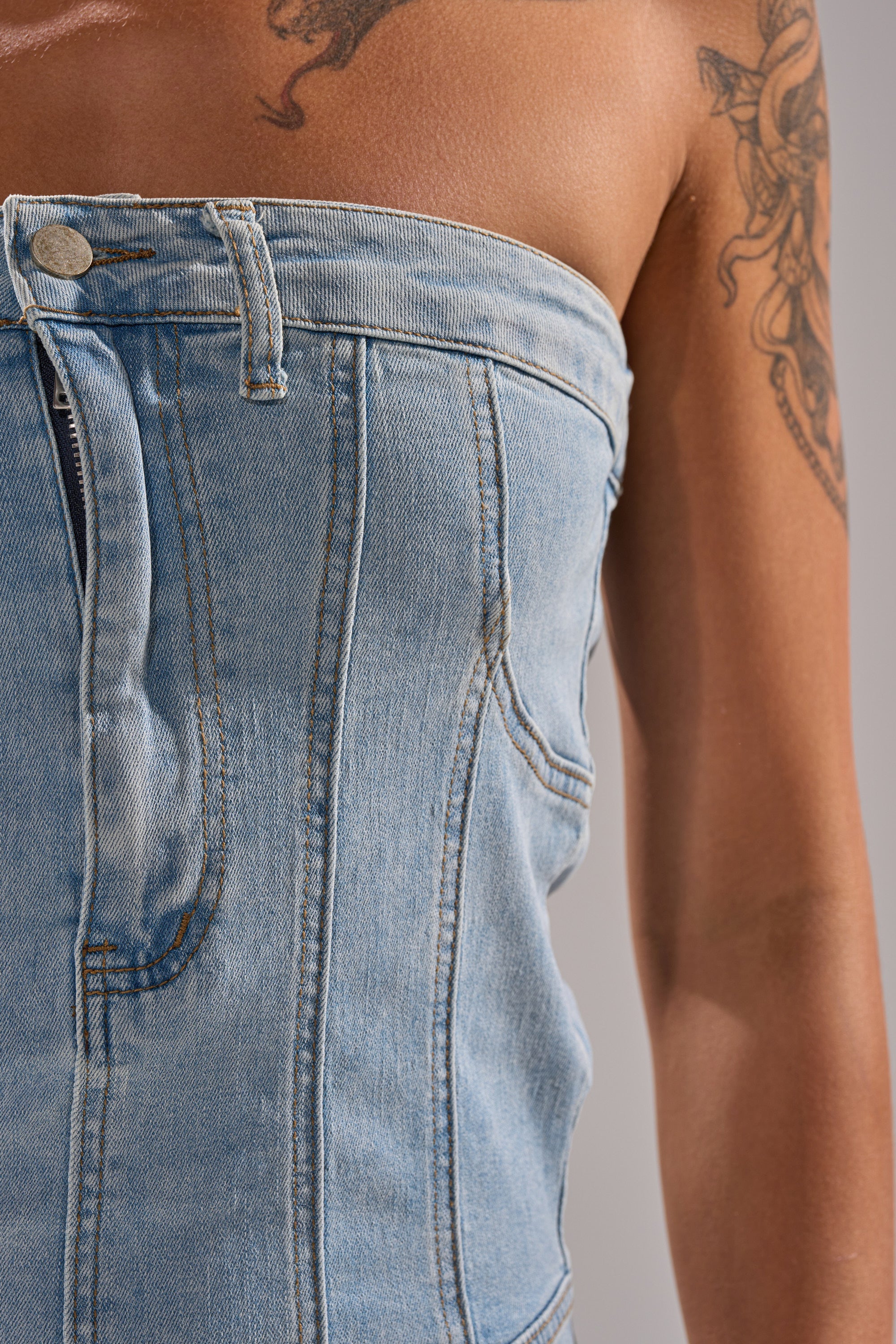TOO MUCH TO LOVE DENIM ROMPER