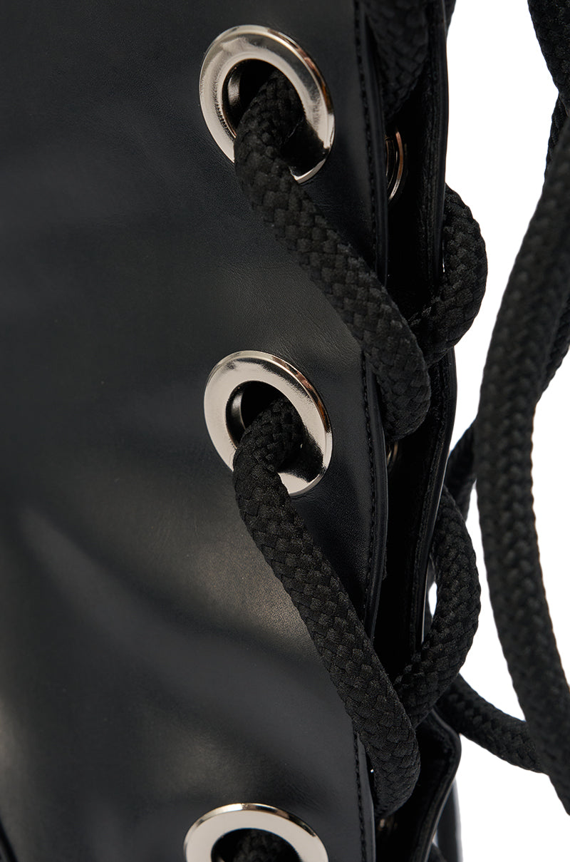 AKIRA GOLD PANTOUM BLACK PU HARDWARE BOOT