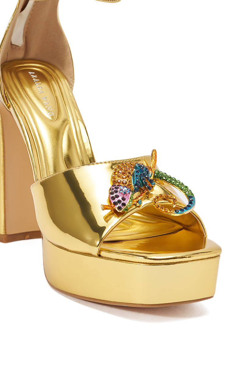 AZALEA WANG PASQUALE GOLD IGUANA EMBELLISHED SANDAL