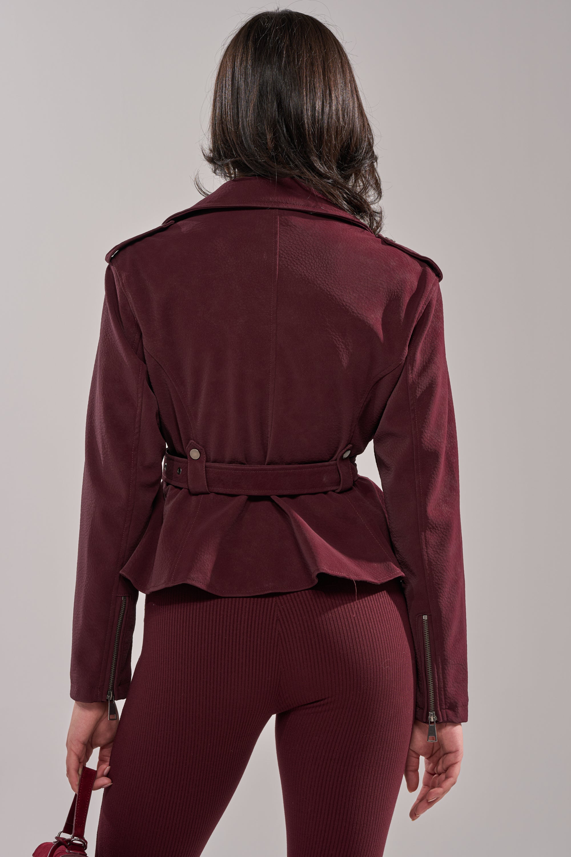 DANI SUEDE EFFECT PEPLUM MOTO