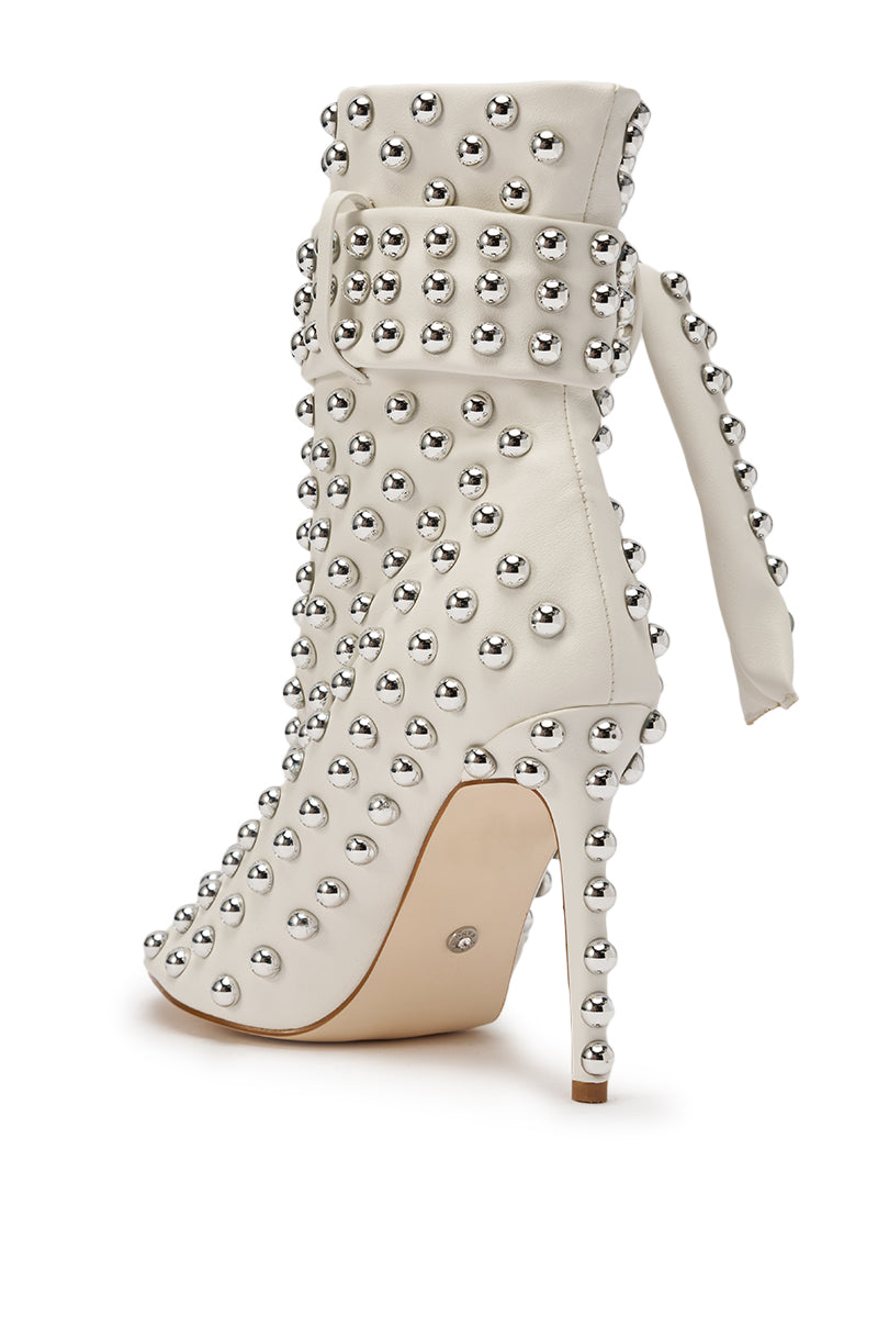 AZALEA WANG PRIS WHITE STUDDED OPEN TOE BOOTIE