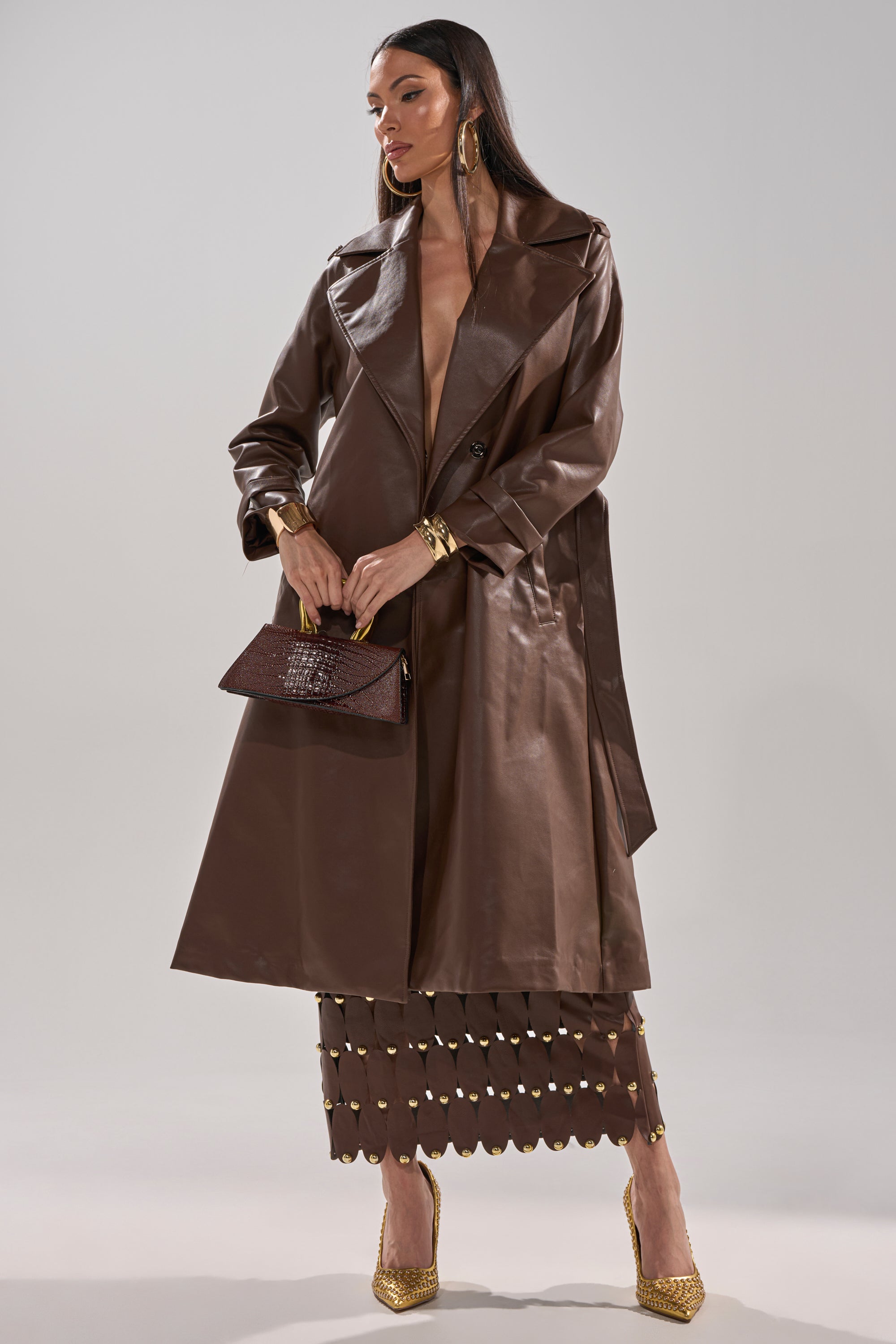 ESPRESSO MARTINI FAUX LEATHER TRENCH