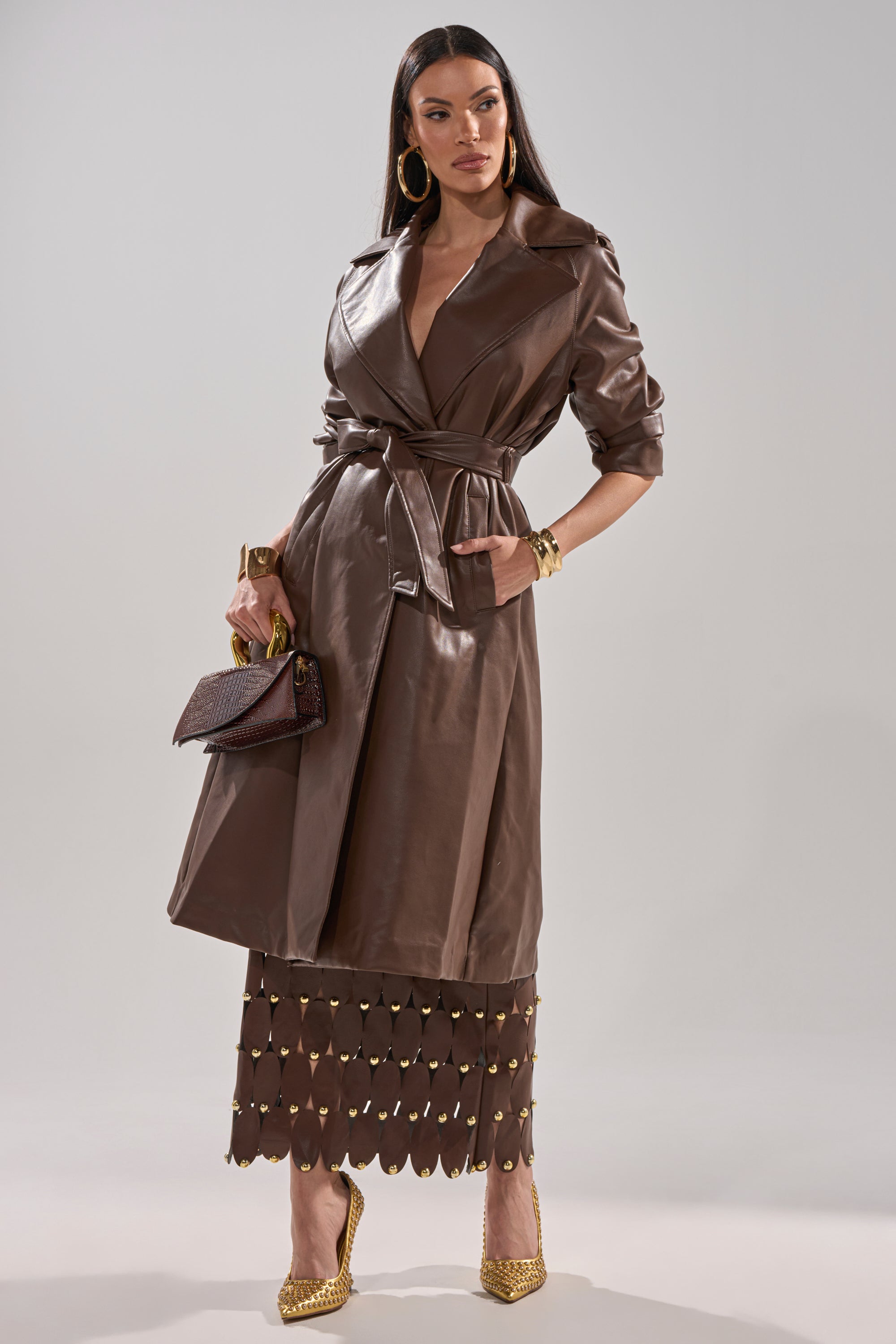 ESPRESSO MARTINI FAUX LEATHER TRENCH