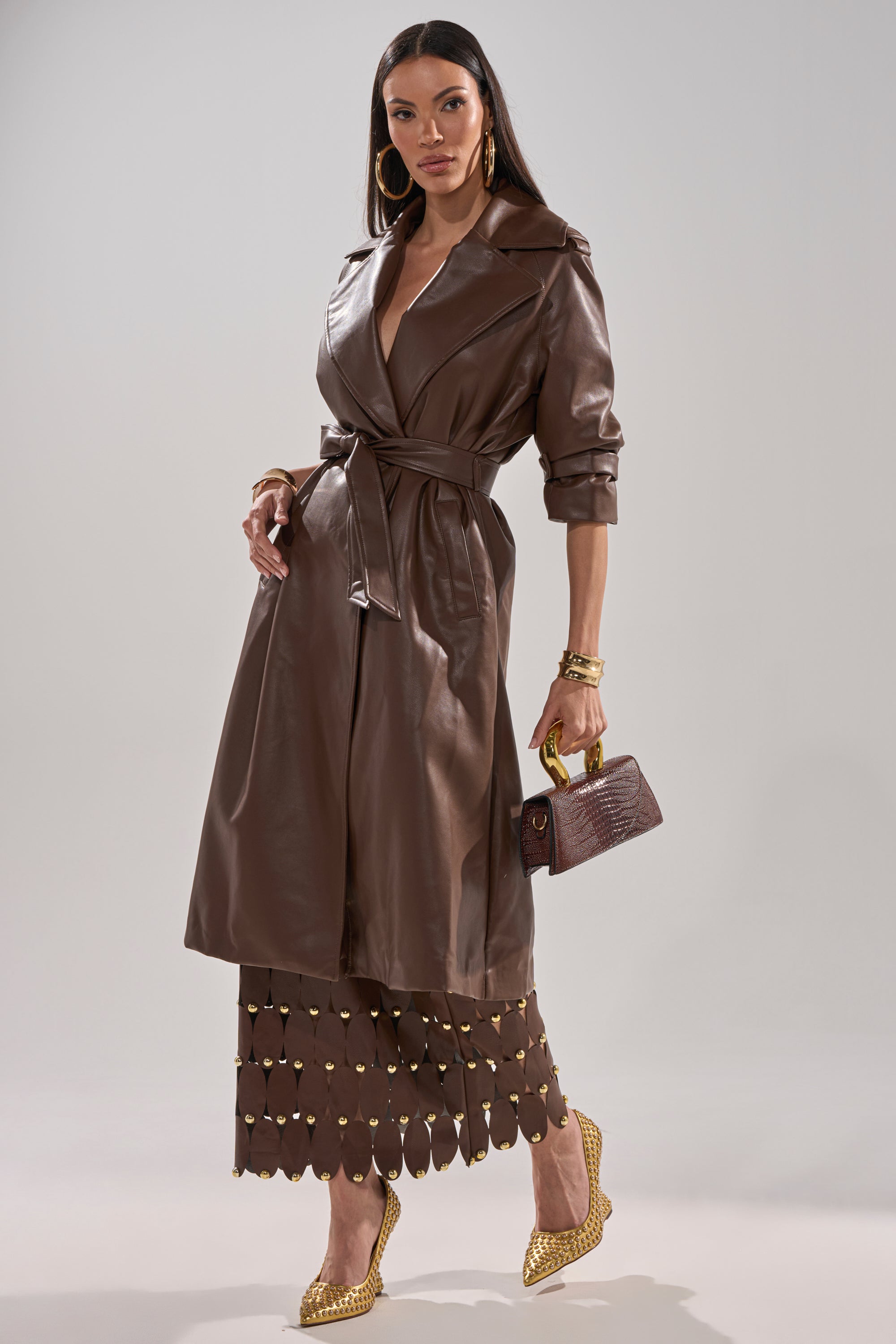 ESPRESSO MARTINI FAUX LEATHER TRENCH