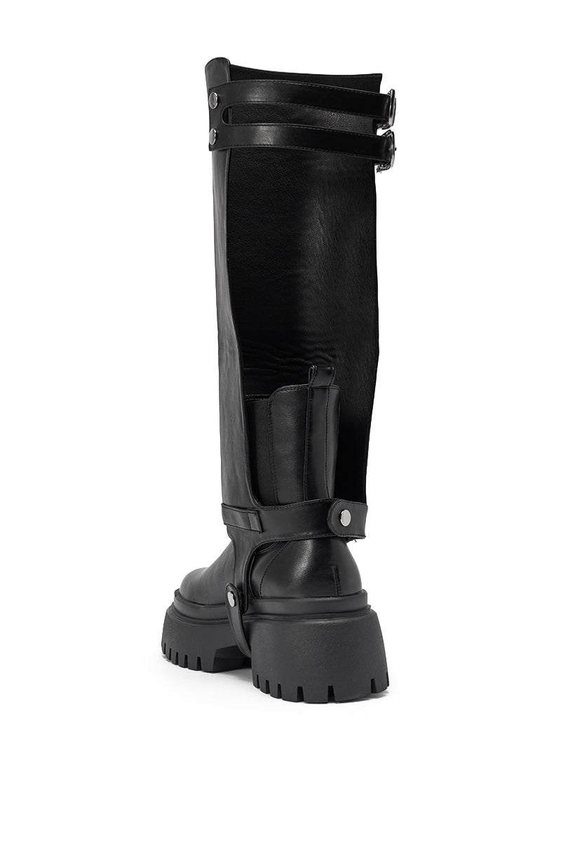 AZALEA WANG RAMPAGE BLACK DISTRESSED TWO PIECE COMBAT BOOT