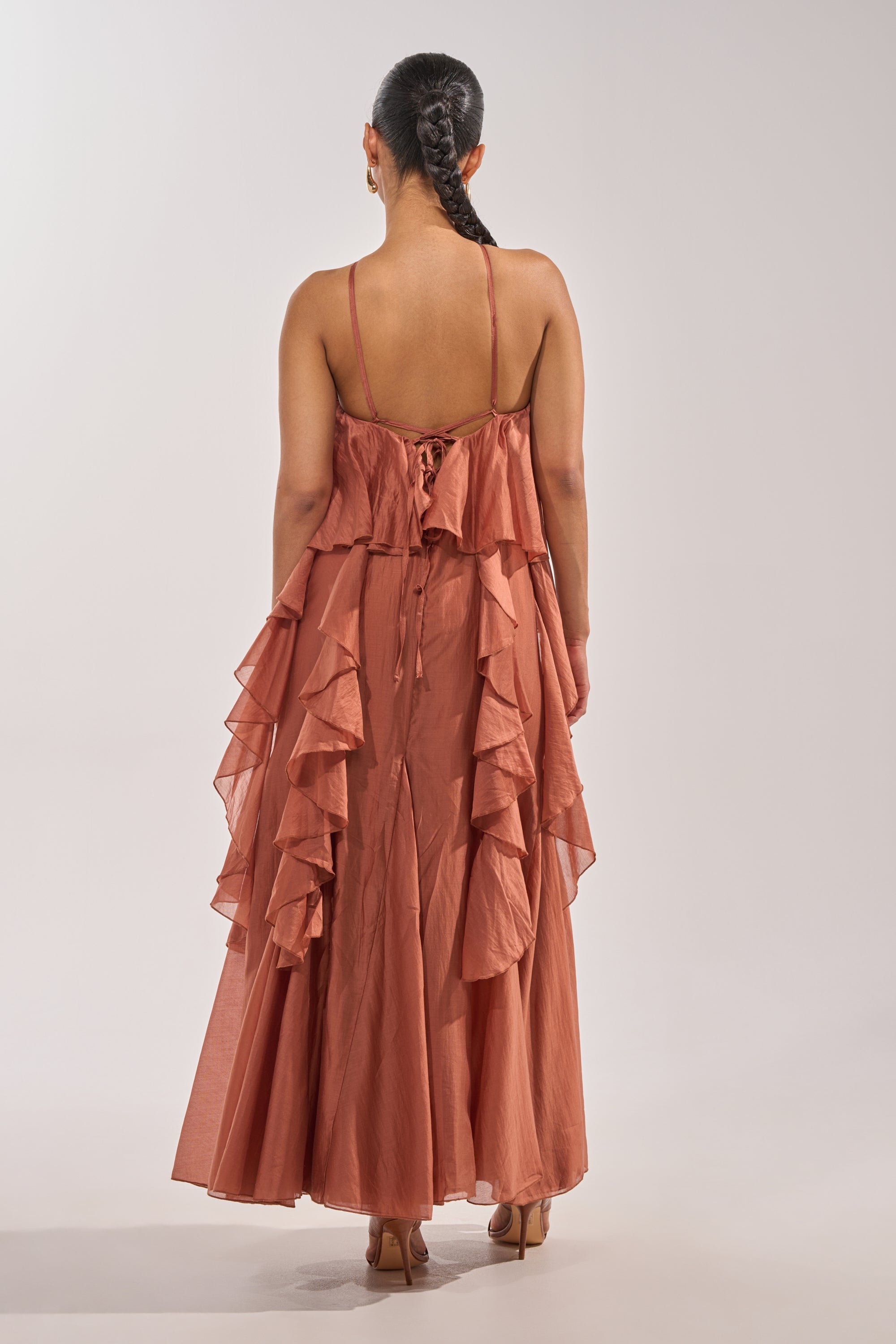 KISS ME SLOW CHIFFON MAXI DRESS IN RUST