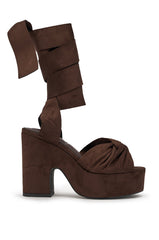 AZALEA WANG SAKI CHOCOLATE CHUNKY WRAP UP SANDAL