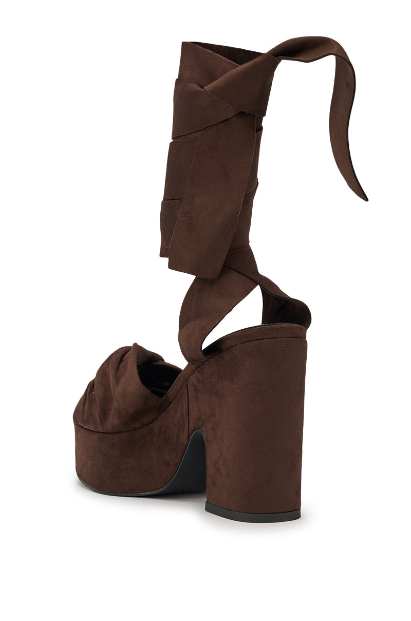 AZALEA WANG SAKI CHOCOLATE CHUNKY WRAP UP SANDAL