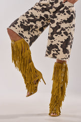 AZALEA WANG SAMEYANA MUSTARD FRINGE AND METAL STILETTO GLADIATOR SANDAL
