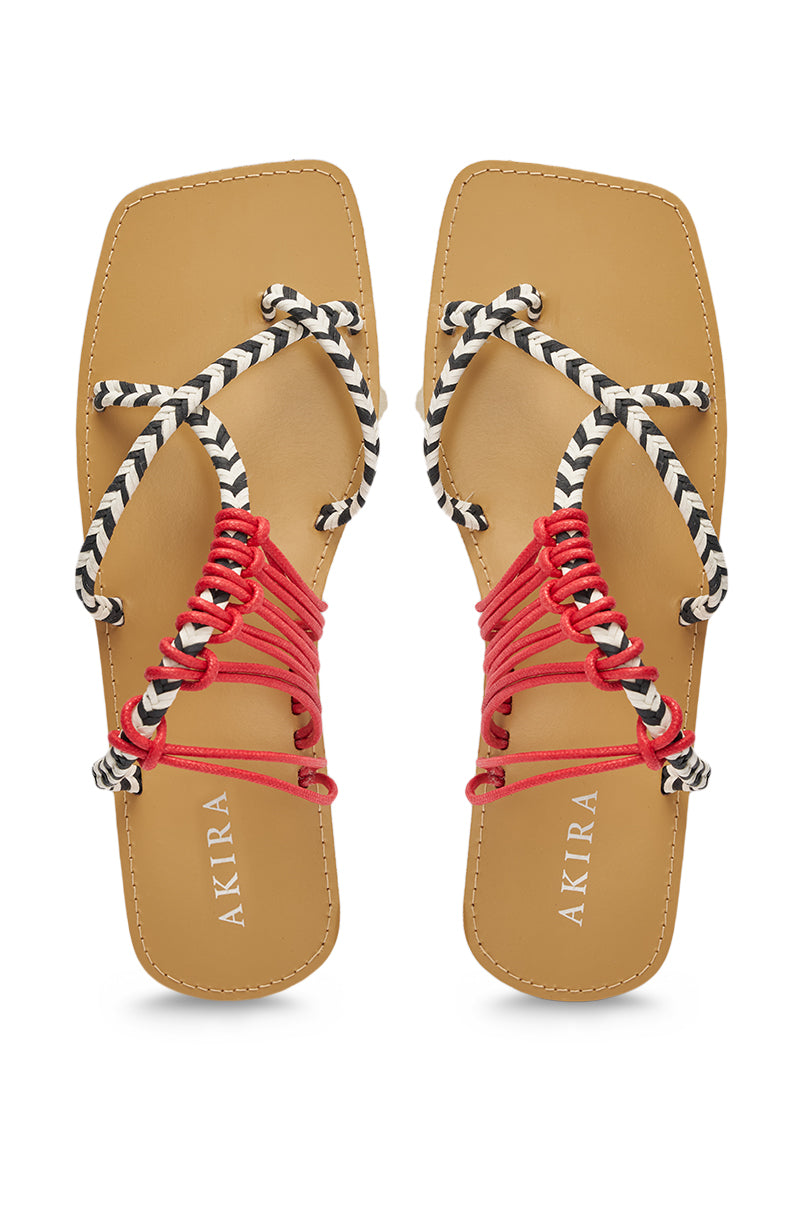AKIRA SANSANVI RED MULTI ROPE FLAT SANDAL